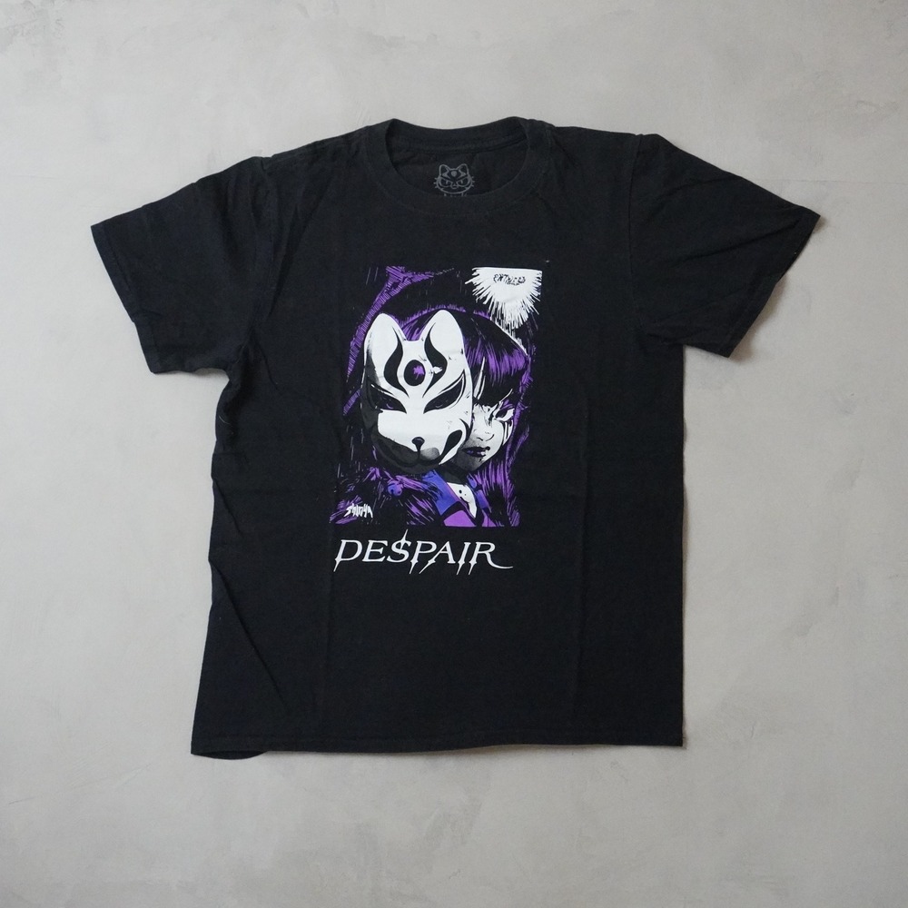 Shinya Despair Graphic T-Shirt Small Mens Black Kitsune Mask Anime Streetwear